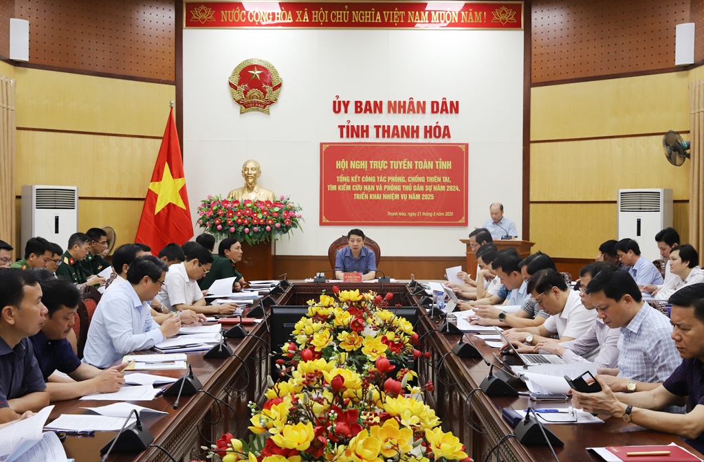 Toàn cảnh hội nghị tại điểm cầu UBND tỉnh Thanh Hoá.